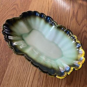 Vintage Hull Green Glaze Ceramic Serving Dish